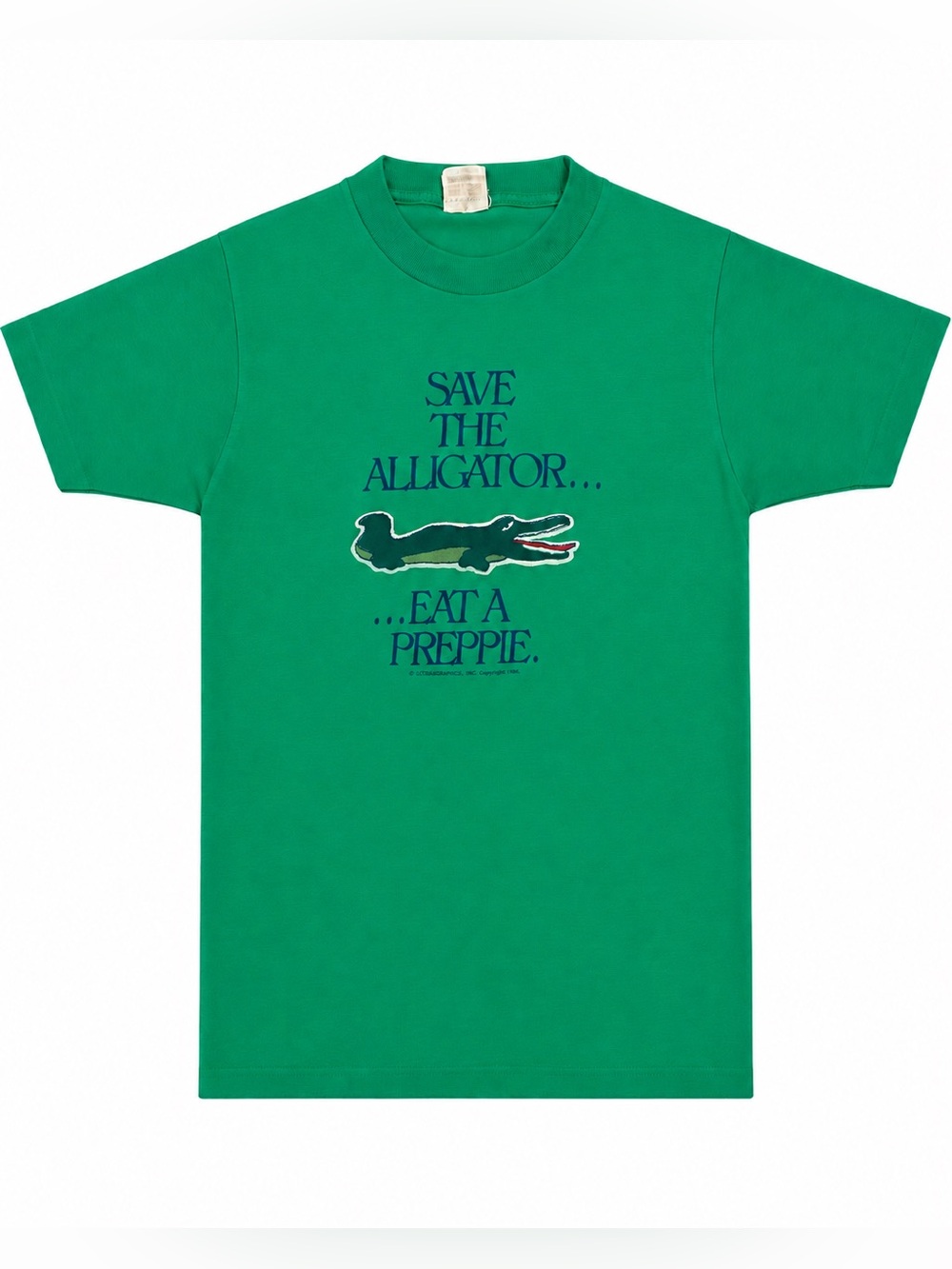 Vintage Save the Alligator Eat a Preppie T-Shirt 1981 Green Single Stitch S